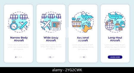 Tipi di velivoli onboarding schermata dell'app mobile Illustrazione Vettoriale
