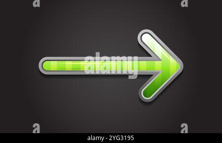 Pulsante con freccia verde realistico. Icona vettoriale di colore trendy Illustrazione Vettoriale