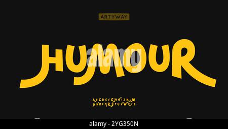 Alfabeto comico giocoso, lettere stravaganti dei cartoni animati, vivace carattere spensierato per l'intrattenimento dei bambini, branding degli spettacoli, logo allegro, titolo divertente. Vettore Illustrazione Vettoriale