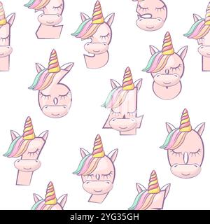 Numeri di pattern senza cuciture come unicorni da 0 a 9. Simpatici numeri di unicorno illustrati per la festa di compleanno. Calligrafia, lettering, tipografia per il tuo Illustrazione Vettoriale