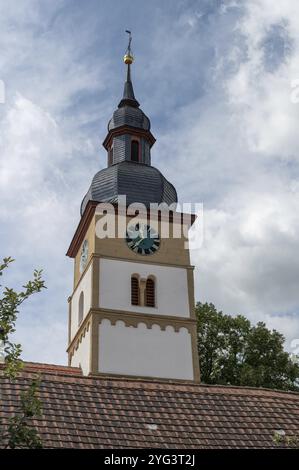 Torre di San Giovanni Battista, Huettenheim, bassa Franconia, Baviera, Germania, Europa Foto Stock