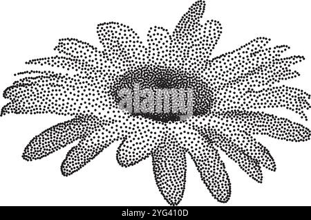 Fiore di camomilla tratteggiato per collage retrò alla moda y2k. Effetto fotocopia vettoriale a margherita Illustrazione Vettoriale