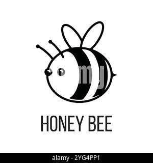 Semplice illustrazione vettoriale con logo Honey bee. Emblema con logo a forma di ape del miele. Illustrazione Vettoriale