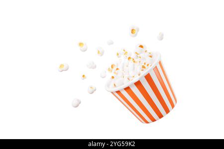 Popcorn isolato su sfondo rosso, rendering 3d. illustrazione 3d. Foto Stock