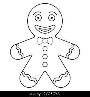 Design piatto vettoriale in bianco e nero Cartoon Gingerbread, ideale per le pagine da colorare, isolato su sfondo bianco Illustrazione Vettoriale