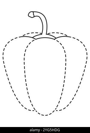 Design piatto in bianco e nero tratteggiato Pepper Vector, perfetto per colorare pagine e ispirare l'immaginazione dei bambini, isolato su sfondo bianco Illustrazione Vettoriale