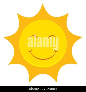 Design piatto vettoriale solare sorridente isolato su sfondo bianco Illustrazione Vettoriale