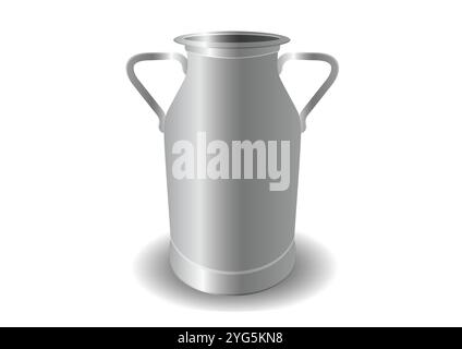 Contenitore del latte in metallo con design piatto isolato su sfondo bianco Illustrazione Vettoriale
