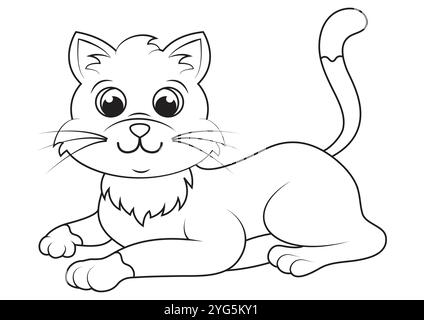 Design piatto vettoriale Cat in cartone bianco e nero. Pagine da colorare Illustrazione Vettoriale