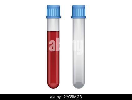 Design piatto del vettore della provetta per analisi ematiche isolato su sfondo bianco Illustrazione Vettoriale