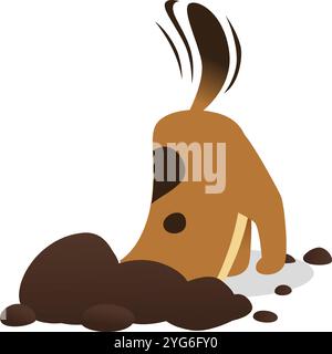 Il giocoso cane marrone con macchie scure scava entusiasticamente in un mucchio di terra, la sua coda si agita eccitatamente, godendosi una semplice attività all'aperto Illustrazione Vettoriale