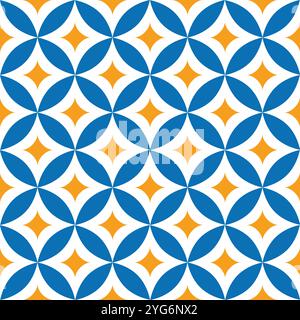 I quatrefoil blu e gialli formano un motivo visivamente accattivante, perfetto per una varietà di utilizzi di progettazione Illustrazione Vettoriale