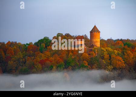 parco nazionale di gauja in lettonia con fiume e castello turaida Foto Stock