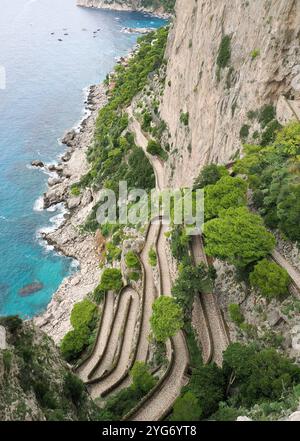 Via Friedrich Alfred Krupp, via Krupp, tornante, Capri (città), Isola di Capri, Capri, Campania, Italia, Europa Foto Stock