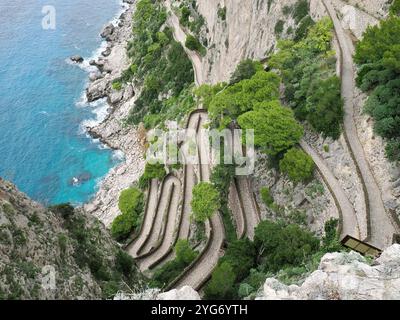 Via Friedrich Alfred Krupp, via Krupp, tornante, Capri (città), Isola di Capri, Capri, Campania, Italia, Europa Foto Stock