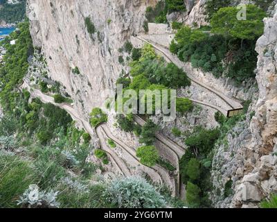 Via Friedrich Alfred Krupp, via Krupp, tornante, Capri (città), Isola di Capri, Capri, Campania, Italia, Europa Foto Stock