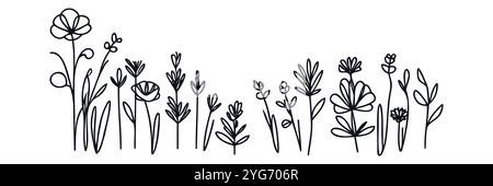 Set di fiori a una linea continua. Set di stampe minimaliste Illustrazione Vettoriale