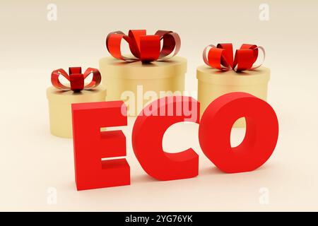 Lettere dell'alfabeto 3d di forma rossa su sfondo giallo, rendering 3d, segno ECO Funny Design Concept Foto Stock