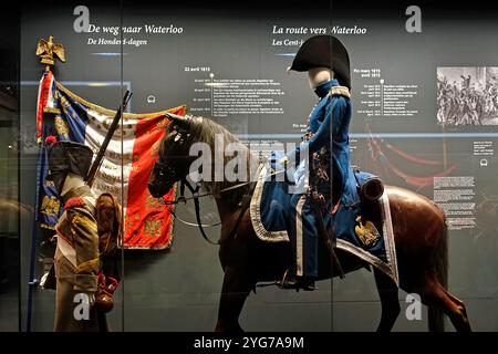 Diorama che mostra le uniformi francesi nel Waterloo Memorial 1815, museo sul campo di battaglia sull'ultima guerra napoleonica a Braine-l'Alleud, Vallonia, Belgio Foto Stock