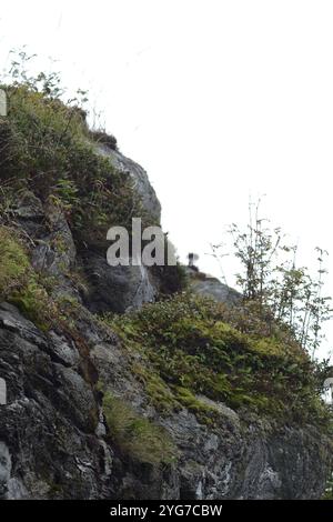 Norvegia natura e costruzione: Cascata, pietra e impatto umano, Vista da MSC poesia, a Eidfjord, Norvegia Foto Stock