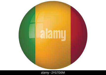 Bandiera del Mali. Simbolo nazionale nei colori ufficiali. Icona modello. Sfondo vettore astratto. Sfera di luce rotonda in vetro, bolla 3D grande, sfera Illustrazione Vettoriale