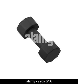 Illustrazione vettoriale 3D di un manubrio esagonale nero, che rappresenta l'allenamento di forza e il fitness. Adatto per la palestra, l'allenamento e i progetti relativi alla salute Illustrazione Vettoriale