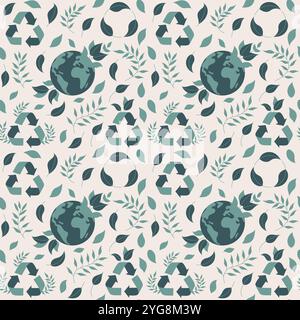 Questa immagine presenta un motivo senza cuciture con simboli di riciclaggio ecocompatibili. Illustrazione Vettoriale