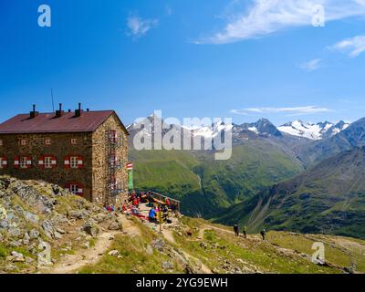 Rifugio Breslauer Hutte vicino a Vent nelle Alpi Otztal nel Parco naturale Otztal. Austria, Tirolo (solo per uso editoriale) Foto Stock
