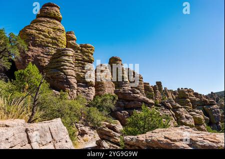 Grandi formazioni rocciose; Echo Canyon Trail; Chiricahua National Monument; Arizona; USA Foto Stock