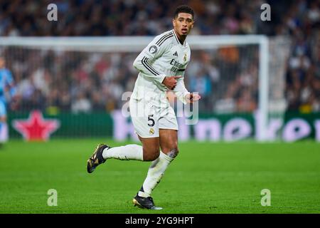 Madrid, Spagna. 6 novembre 2024. Jude Bellingham del Real Madrid durante la partita di UEFA Champions League tra il Real Madrid e l'AC Milan giocata allo stadio Santiago Bernabeu il 5 novembre 2024 a Madrid, Spagna. (Foto di Cesar Cebolla/PRESSINPHOTO) credito: PRESSINPHOTO SPORTS AGENCY/Alamy Live News Foto Stock