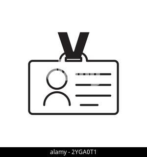 Icona del badge ID. Vettore del simbolo di identificazione. Forma della carta dipendente. Etichetta nera del nome. Illustrazione Vettoriale