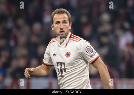 Monaco, Germania. 6 novembre 2024. Monaco di Baviera, Germania, Novemberr 06° 2024: Harry Kane (9 Monaco) durante la partita di calcio della UEFA Champions League tra il Bayern Monaco e il Benfica Lisbon all'Allianz Arena di Monaco, Germania. Philipp Kresnik (Philipp Kresnik/SPP) credito: SPP Sport Press Photo. /Alamy Live News Foto Stock