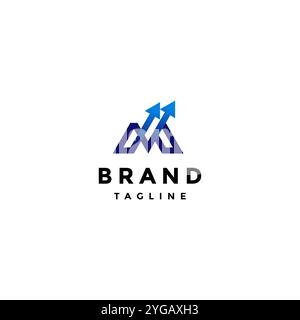 Lettera M con due frecce Logo Design. Due frecce puntano verso l'alto dalla linea del logo della lettera M. Illustrazione Vettoriale