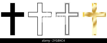Croce cristiana in quattro disegni, elemento religioso isolato su sfondo bianco Illustrazione Vettoriale