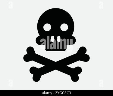 Deadly Death Skull Cross Human Bones Bone Pirate Dead Horror Crossbones testa faccia Halloween Toxic Danger Sign icona SVG Shape Outline Black White VECTO Illustrazione Vettoriale