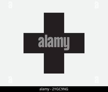 Inoltre, kit di pronto soccorso Cross Medical Medical Medical Hospital Clinic Help Health Medicine matematica Aggiungi icona profilo forma SVG Vector bianco nero Illustrazione Vettoriale