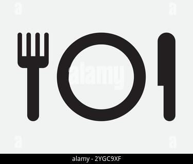 Pasto cena piatto da pranzo forchetta coltello posate posate posate argenteria stoviglie piatti da pranzo Utensil Cafe Restaurant Sign Icon Shape Outline Bla Illustrazione Vettoriale