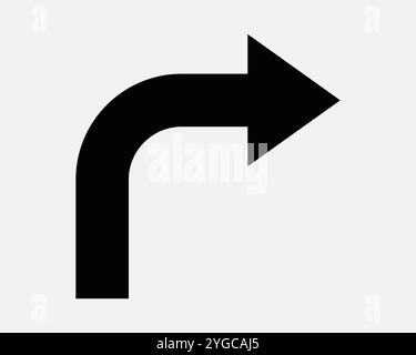 Svolta a destra direzione percorso posizione percorso Guida di viaggio navigazione Mappa GPS aiuto SVG segnale stradale profilo profilo profilo Vector bianco nero Illustrazione Vettoriale