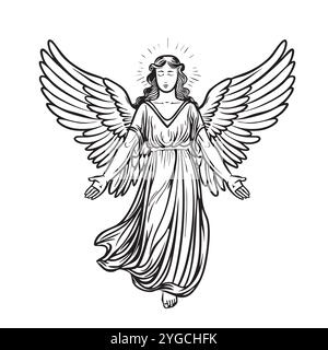 disegno vettoriale angel heavenly god disegnato a stencil su sfondo bianco Illustrazione Vettoriale