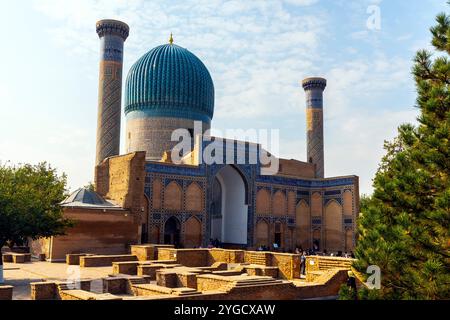 Vista dell'ensemble Muhammad Sultan. Mausoleo di Tamerlano (Mausoleo di Timur), Samarcanda, Uzbekistan. Foto Stock