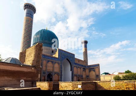 Vista dell'ensemble Muhammad Sultan. Mausoleo di Tamerlano (Mausoleo di Timur), Samarcanda, Uzbekistan. Foto Stock