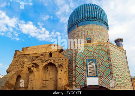 Vista dell'ensemble Muhammad Sultan. Mausoleo di Tamerlano (Mausoleo di Timur), Samarcanda, Uzbekistan. Foto Stock