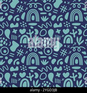 Forme geometriche astratte pattern senza cuciture. Vettoriale disegnato a mano varie forme e oggetti scarabocchiati. Stile moderno astratto e contemporaneo. Elegante illustrazione in bianco e nero. Stampigliatura. Illustrazione Vettoriale