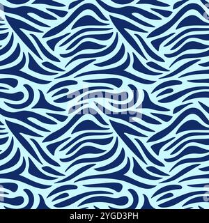 Stampa zebra, motivo zebra senza cuciture. Illustrazione di un cartone animato vettoriale disegnato a mano. Strisce zebrate in stile doodle. Design piatto. La stampa Safari è in bianco e nero. Illustrazione Vettoriale