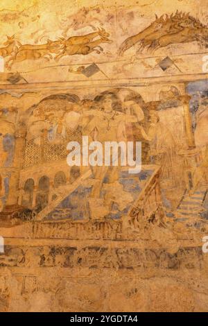 Qusayr Amra o Quseir Amra, Giordania, 6 novembre 2022: Affreschi di Qasr Amra, uno dei castelli del deserto, Asia Foto Stock