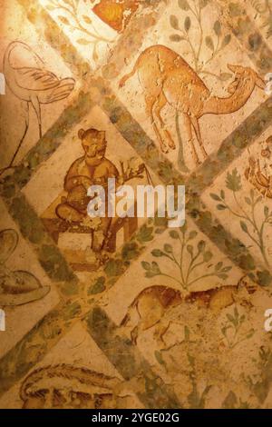 Qusayr Amra o Quseir Amra, Giordania, 6 novembre 2022, 2017: Affreschi di Qasr Amra, uno dei castelli del deserto, Asia Foto Stock