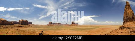 Panorama ad altissima risoluzione del deserto rosso con mesas tipici nella Monument Valley, Stati Uniti Foto Stock