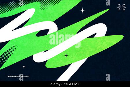 Sfondo creativo astratto con linee ondulate, mezzitoni ed effetti texture in stile colore nero, verde e bianco Illustrazione Vettoriale
