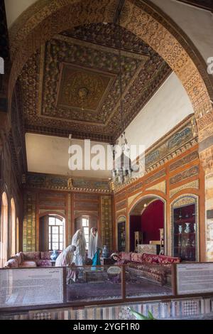 Sala ricevimento, Palazzo Azem, Museo delle Arti e delle tradizioni popolari, Damasco, Siria Foto Stock