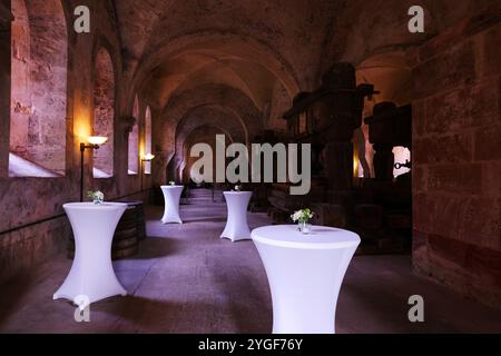 Kloster Eberbach, Rhein, Kloster, Filmkulisse, Weinkeller, Weinfass, Presse, Weinpresse, Traubenpresse, Filmkulisse für im Namen der Rose Foto Stock